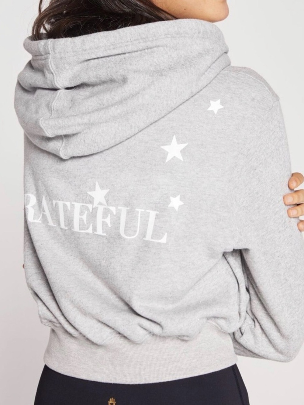 Spiritual Gangster Gray 'Grateful' Star / sparkle Print Hooded Women's Sweater